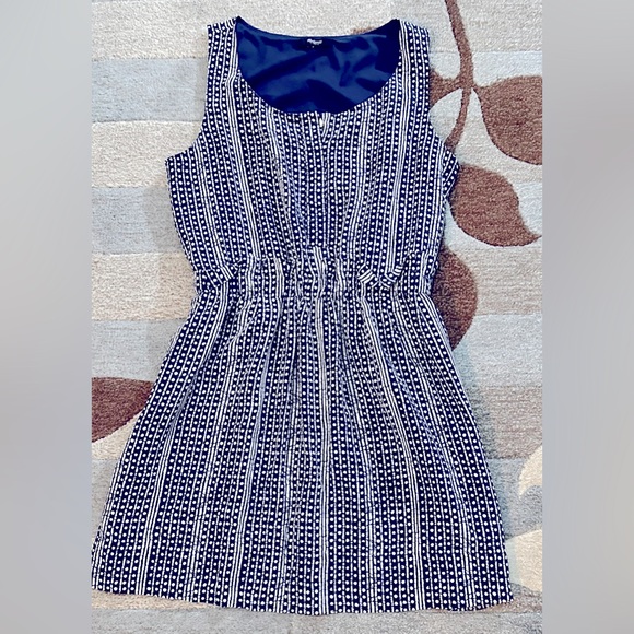 Madewell Sleeveless Silk Navy + White Batik Spots & Stripes Paper Bag Tank Dress - Picture 3 of 7